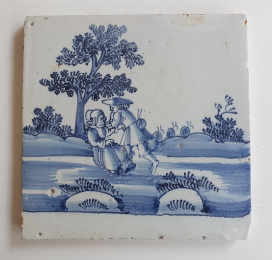 Antique Dutch Tile -   genre scene ( genretafereel ) - Dated 1700 Rare !