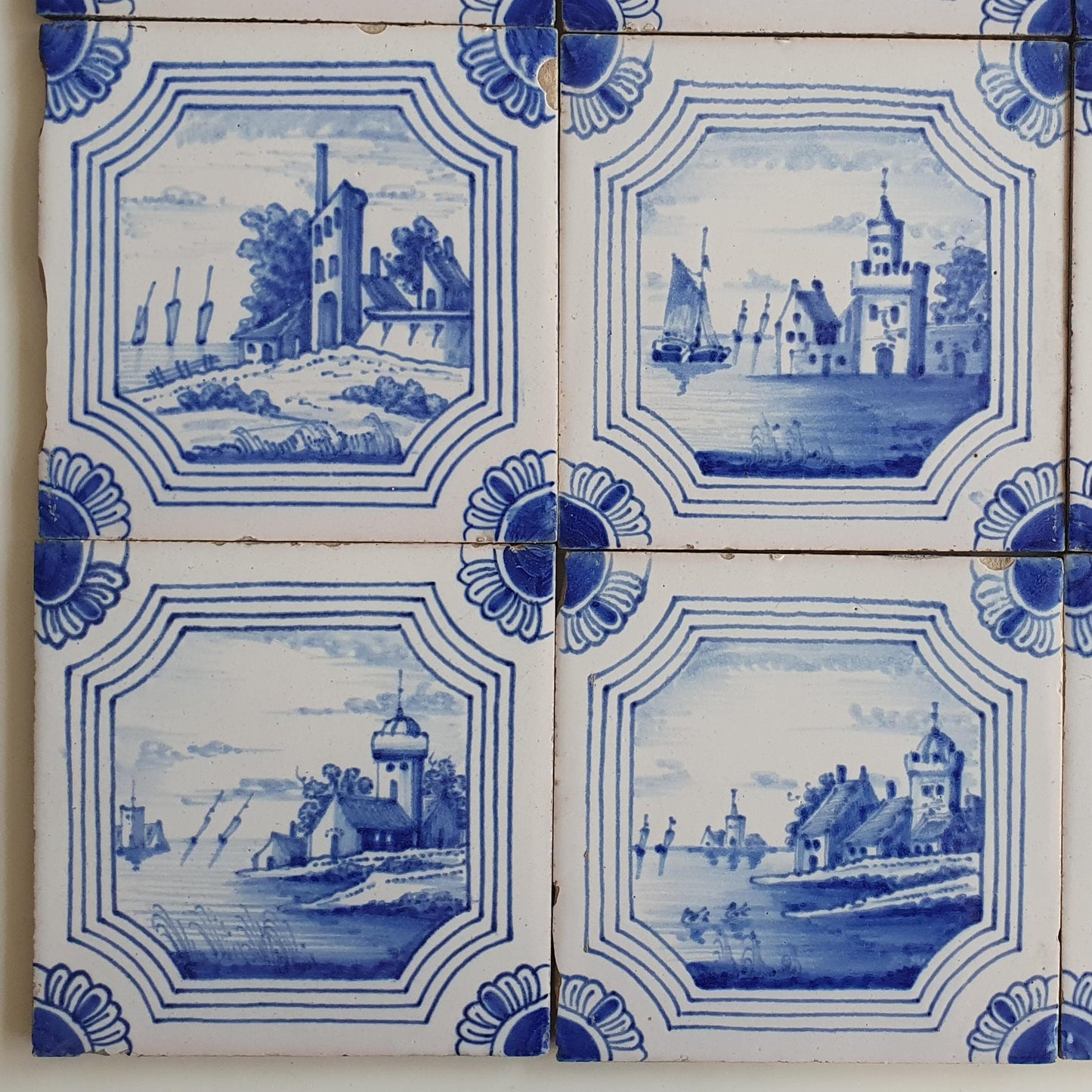 Antique Delft Blue Tile Set, 19th Century Dutch Tilefield (13x13 cm)
