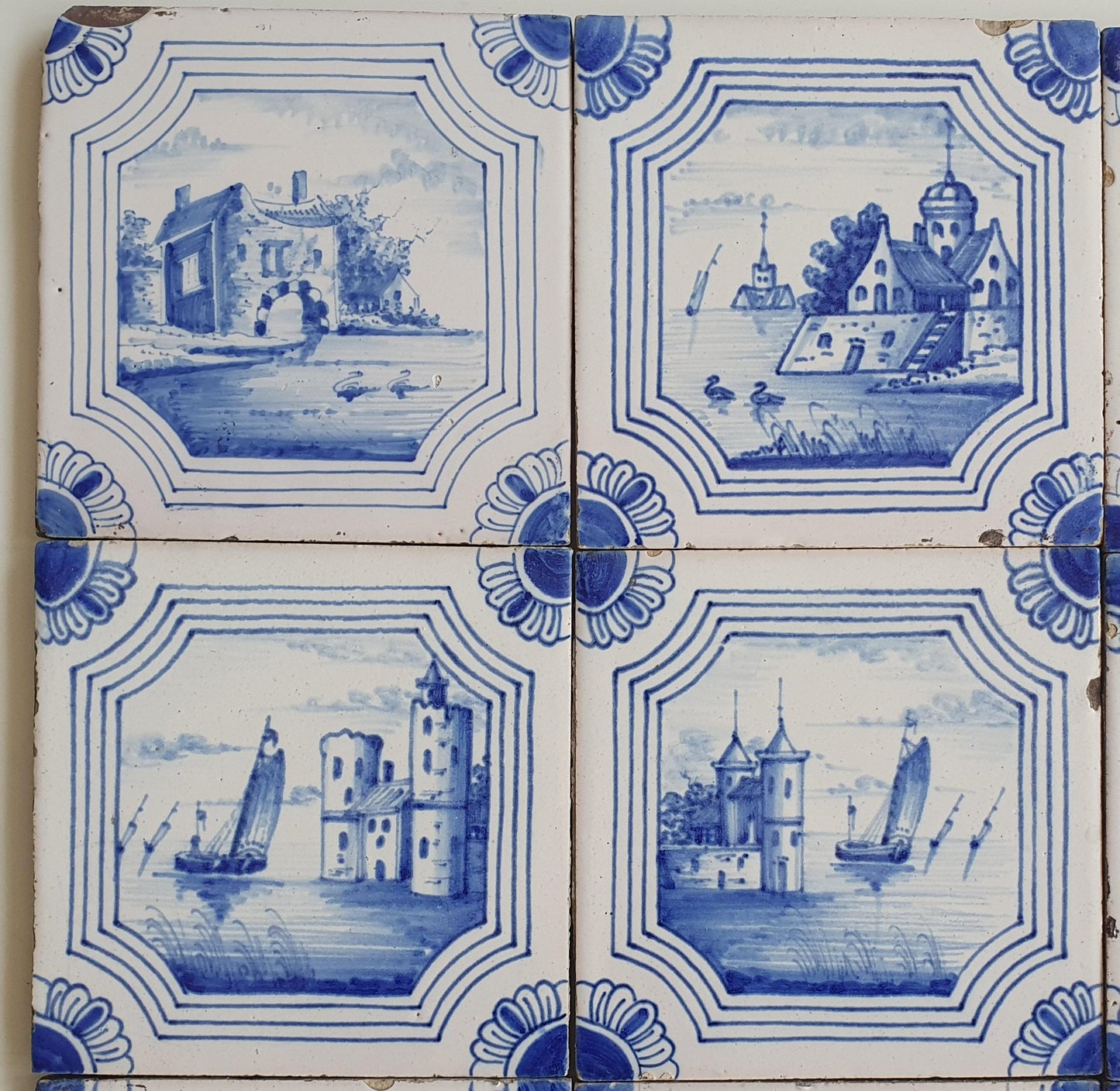 Antique Delft Blue Tile Set, 19th Century Dutch Tilefield (13x13 cm)