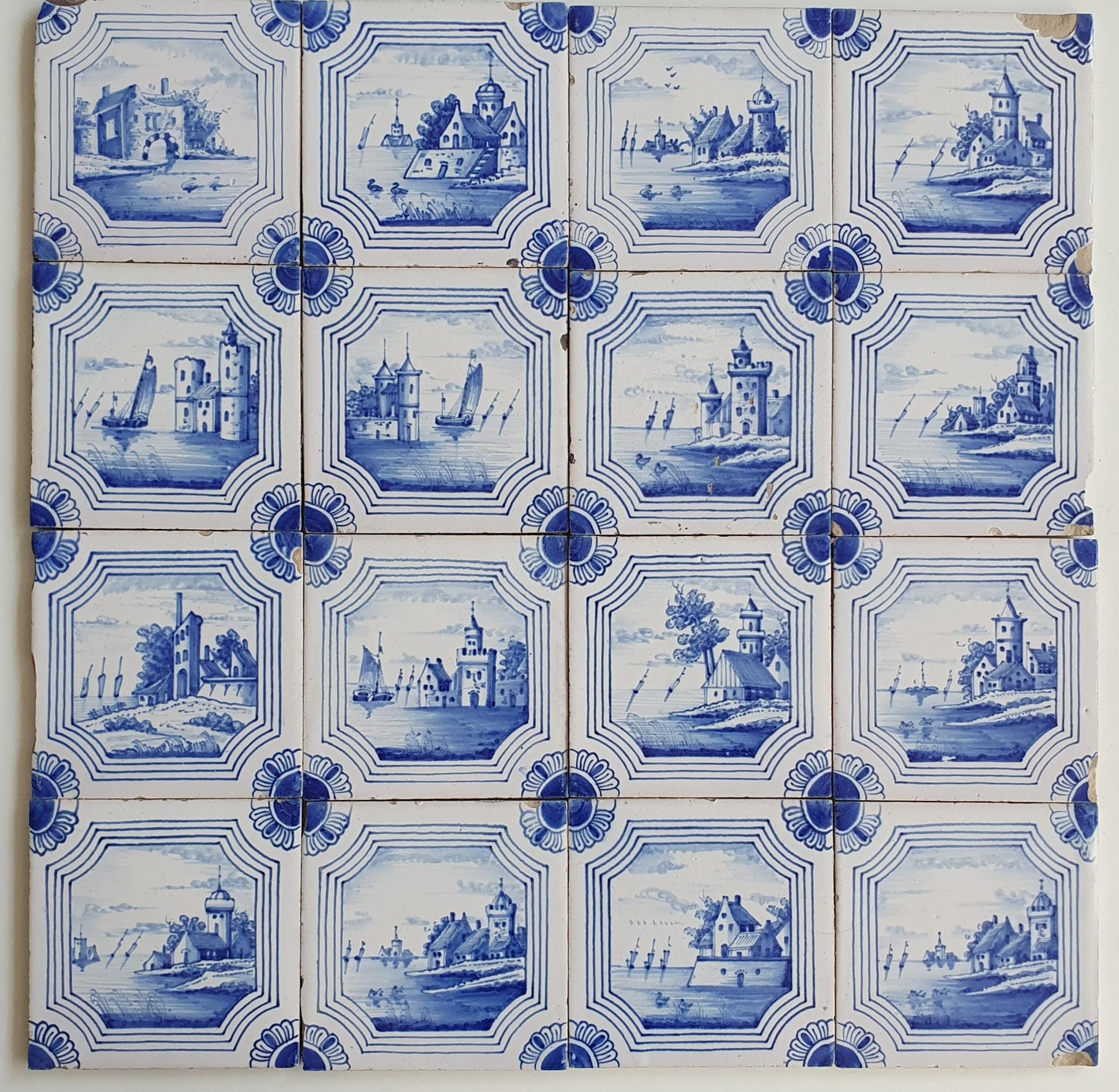 Antique Delft Blue Tile Set, 19th Century Dutch Tilefield (13x13 cm)