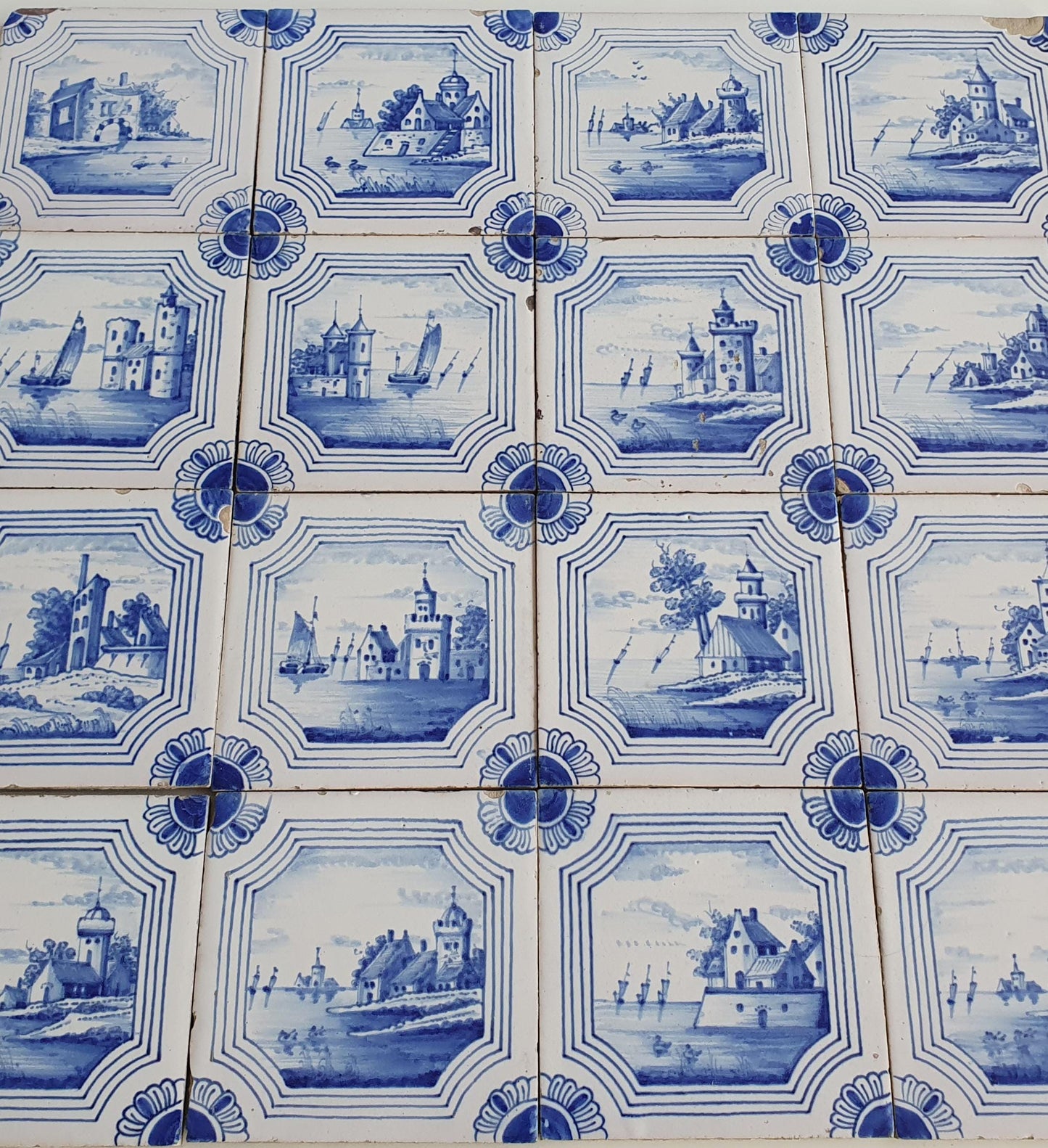 Antique Delft Blue Tile Set, 19th Century Dutch Tilefield (13x13 cm)