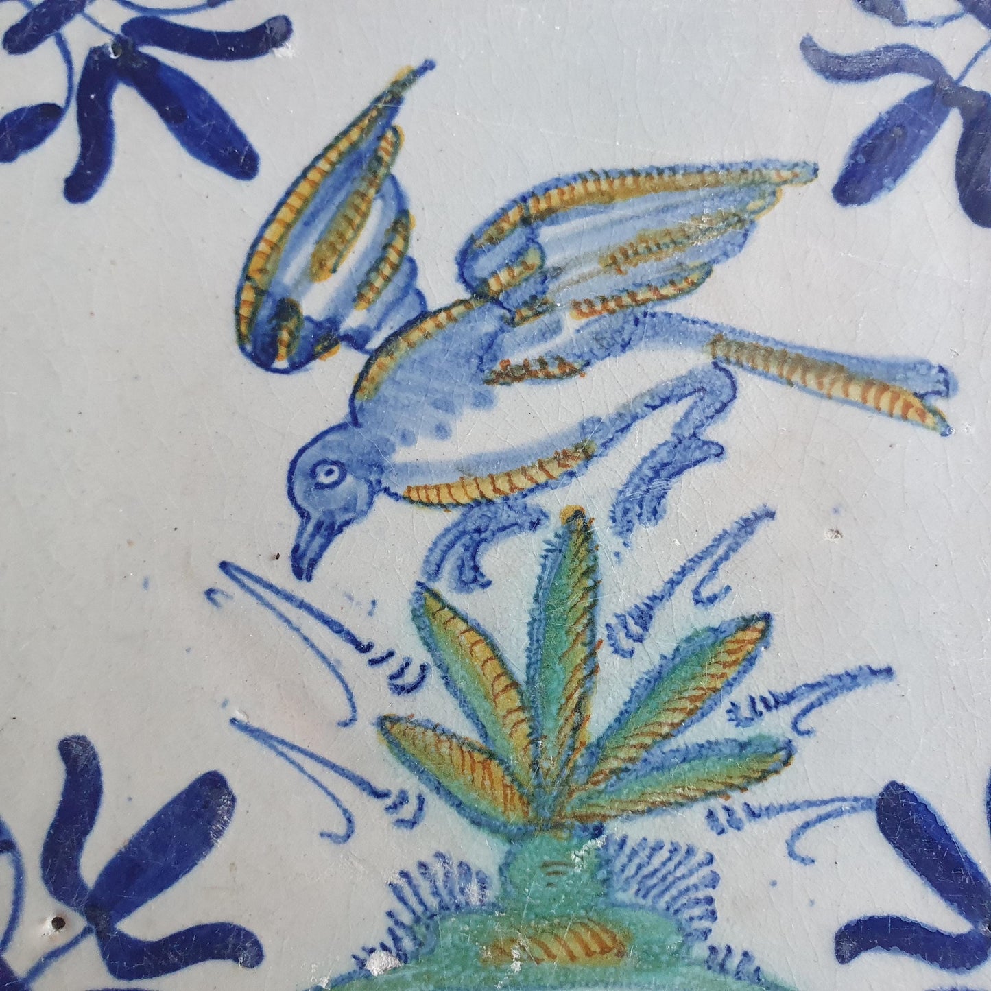Antique Dutch Tile – Polychrome Bird, Delft Holland (1625)