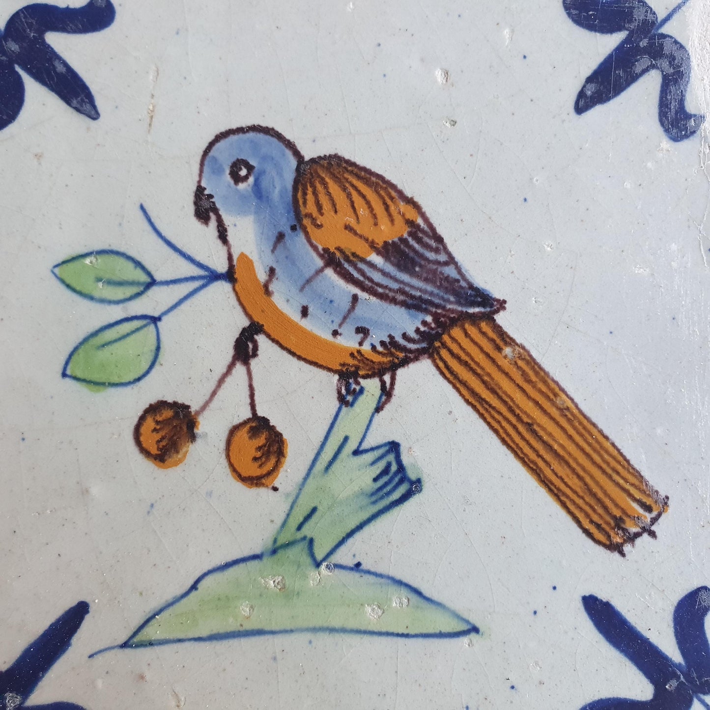 Antique Dutch Tile – Polychrome Bird, Delft Holland (circa 1625)