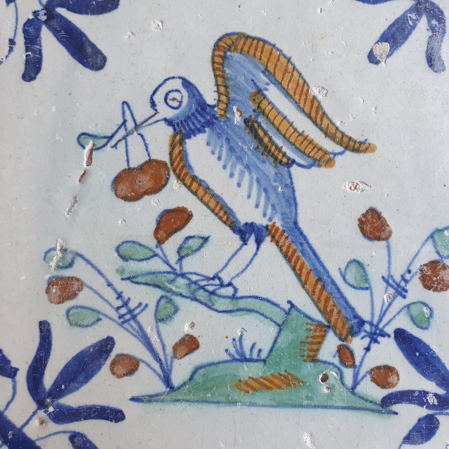 Antique Delft Tile – Polychrome Bird, circa 1625