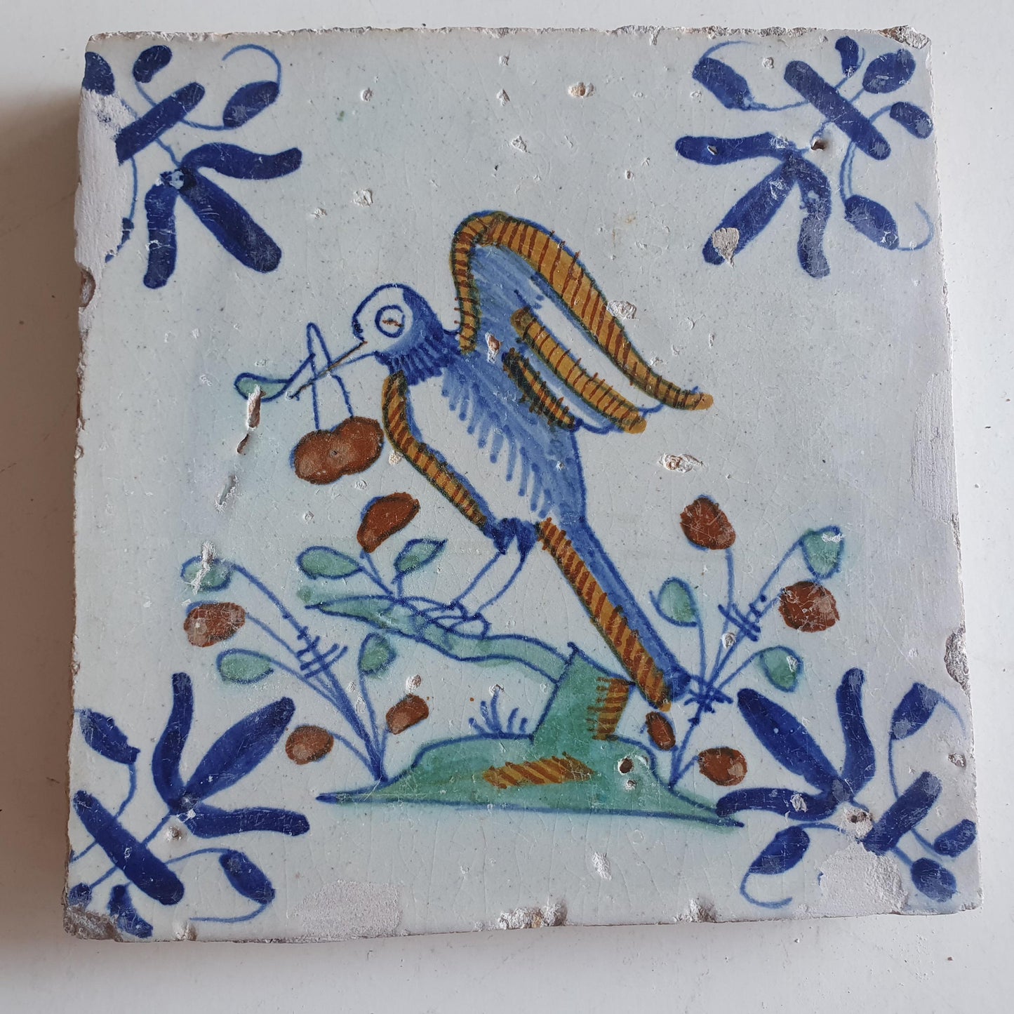 Antique Delft Tile – Polychrome Bird, circa 1625