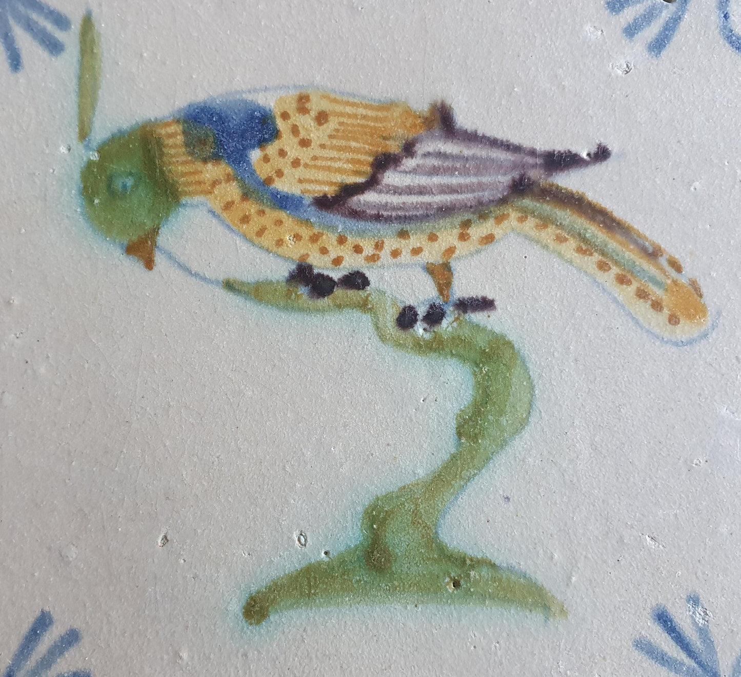 Antique Delft Tile – Polychrome Bird, 1625 Holland