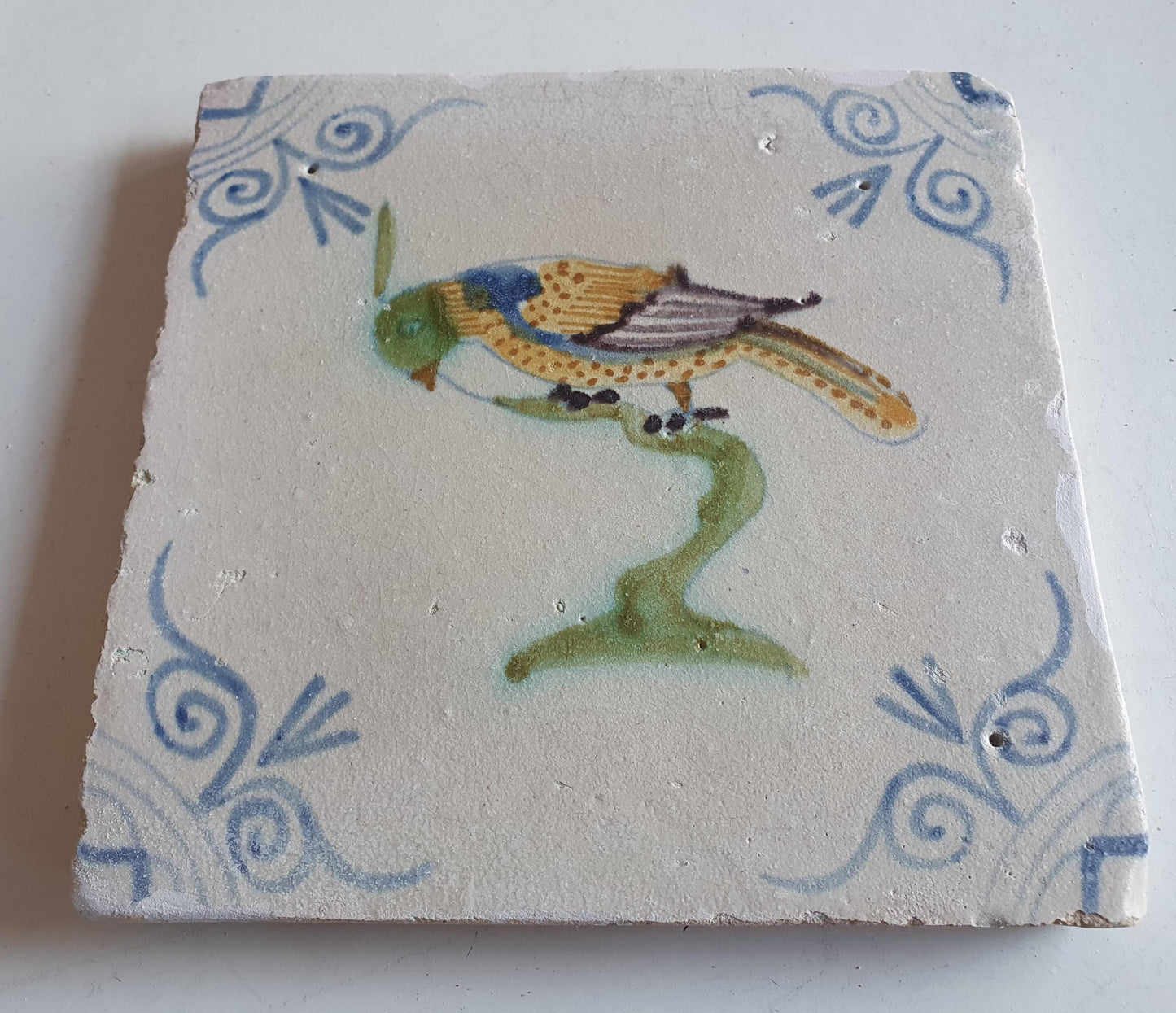 Antique Delft Tile – Polychrome Bird, 1625 Holland
