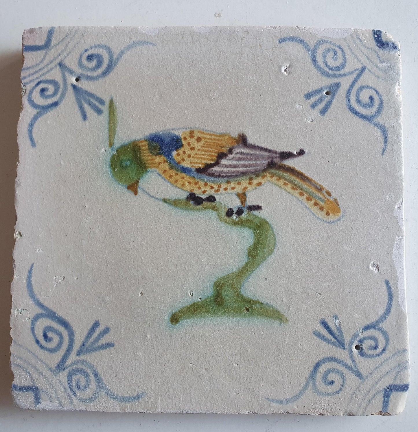 Antique Delft Tile – Polychrome Bird, 1625 Holland