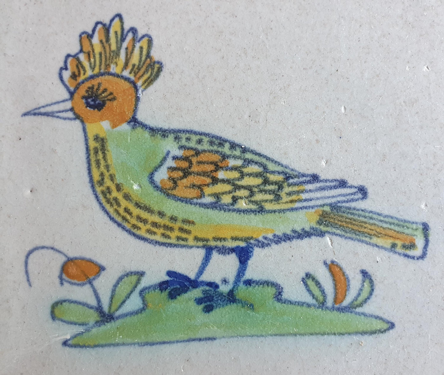 Antique Delft Tile – Polychrome Bird, c. 1640