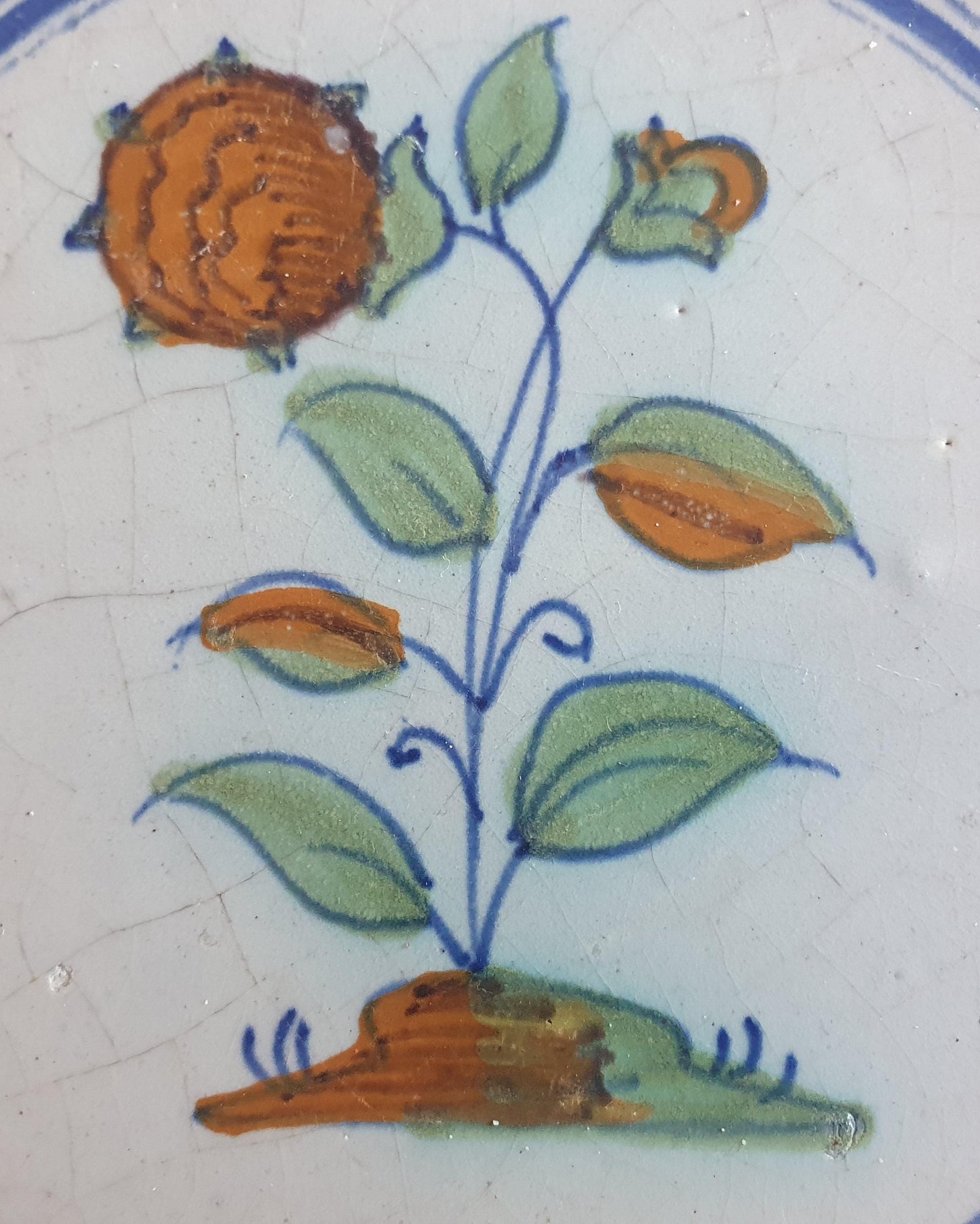 Antique Dutch Tile - polychrome flower - Dated around 1625, delft holland golden century