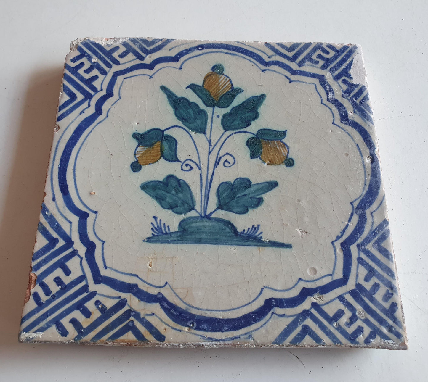 Antique Delft Tile – 17th Century Dutch Flower Tile
