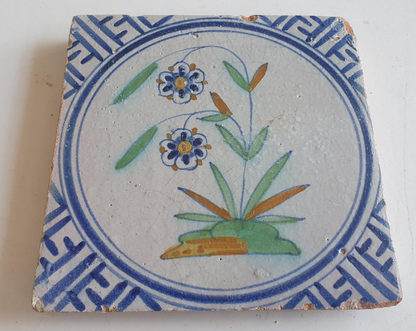 Antique Delft Tile – 17th Century Dutch Floral Majolica
