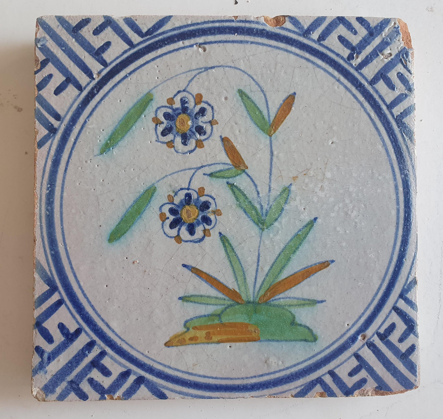 Antique Delft Tile – 17th Century Dutch Floral Majolica
