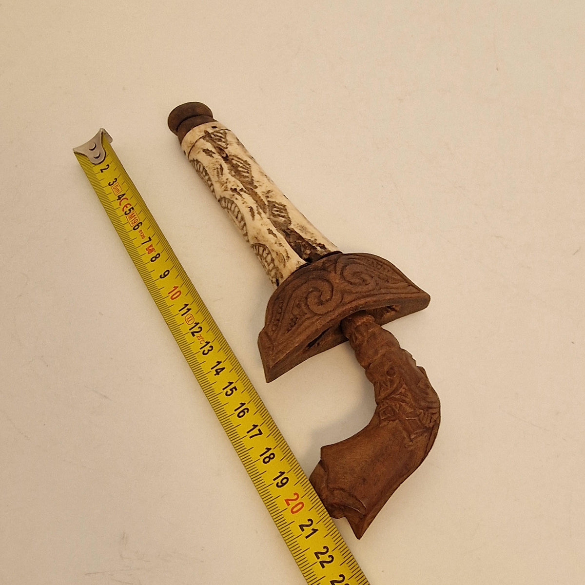 Antique Indonesian Keris Dagger, Carved Bone Handle, Wavy Blade