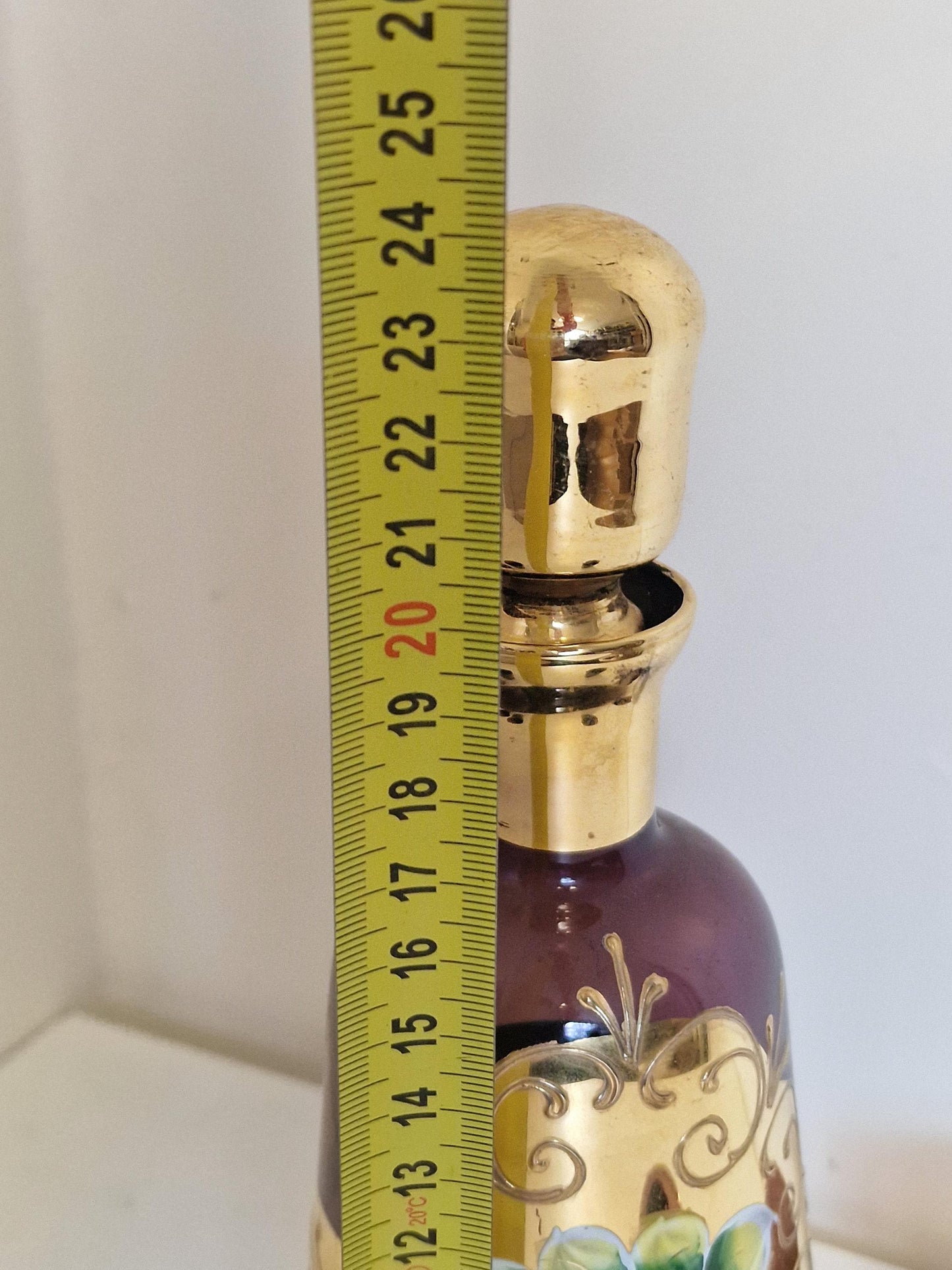 Murano Venetian Decanter & Glasses Set, 24K Gold Hand-Painted Liquor Carafe, Mid-Century Italy