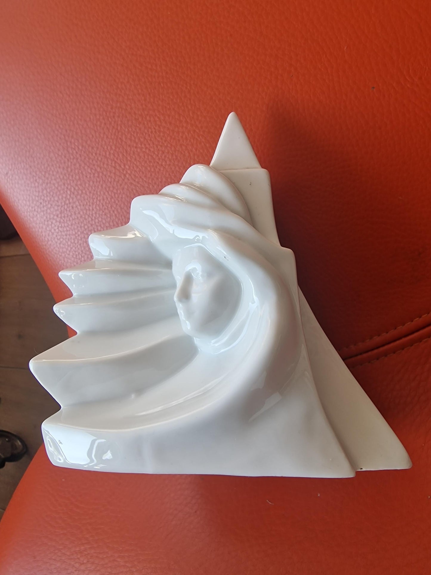 Signed Joan Abras Porcelain Sculpture, White Art Deco Woman Bust, 80s Modernist Decor