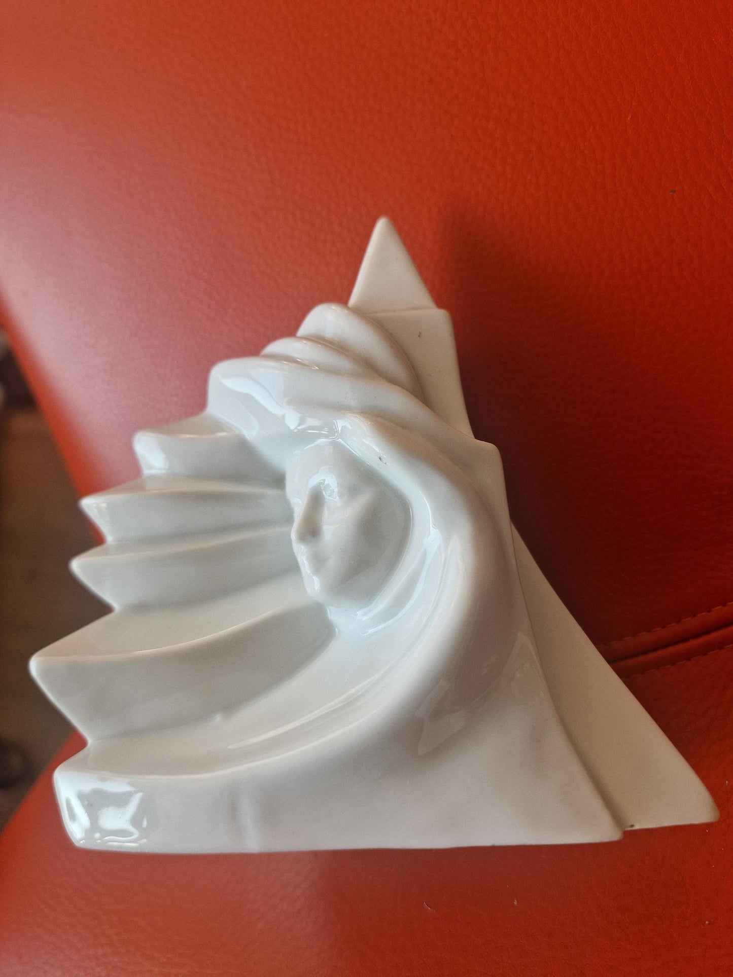 Signed Joan Abras Porcelain Sculpture, White Art Deco Woman Bust, 80s Modernist Decor