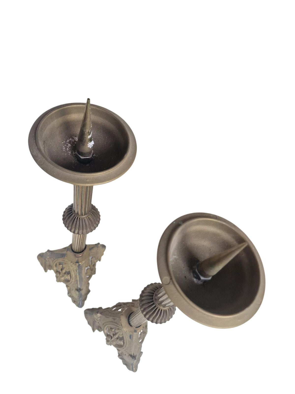 xl Pair of Antique Neogothic Altar Candlesticks, Late 19th Century Brass Church Candle Holders – Gothic Revival Design (53 cm)