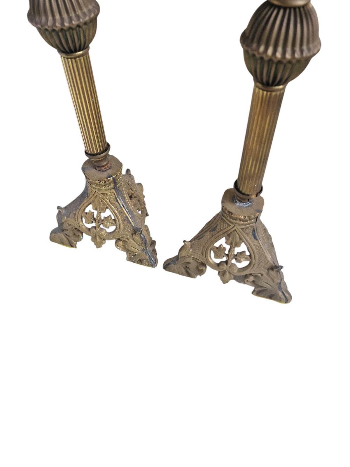 xl Pair of Antique Neogothic Altar Candlesticks, Late 19th Century Brass Church Candle Holders – Gothic Revival Design (53 cm)