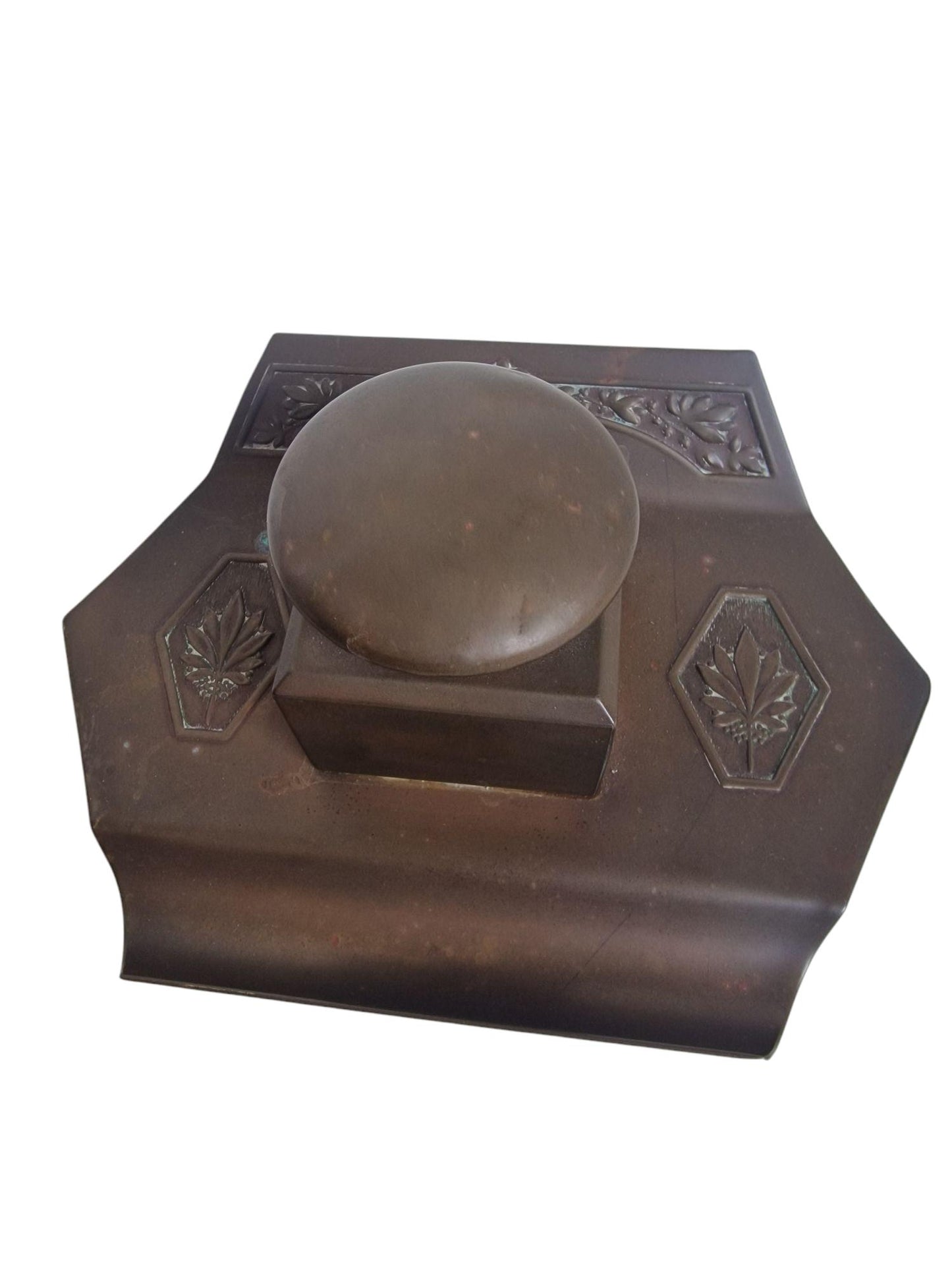 Art Nouveau Bronze Inkwell, Jugendstil Desk Accessory, Antique Glass Ink Pot