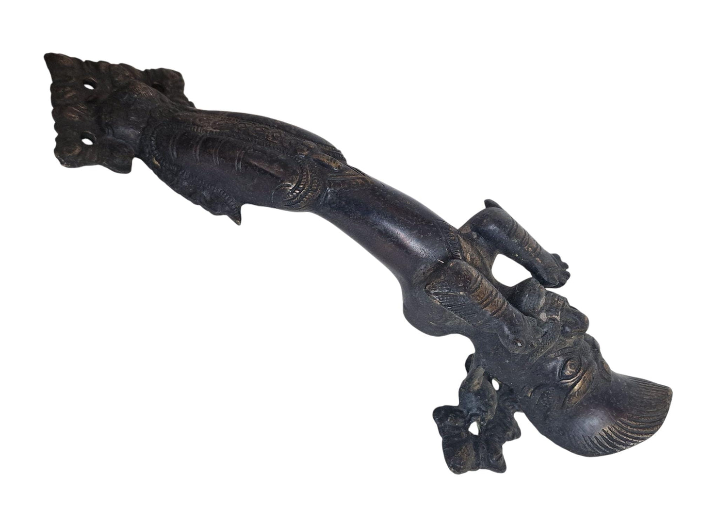 Antique Bronze Hindu Temple Door Handle, Guardian Deity, 19th C