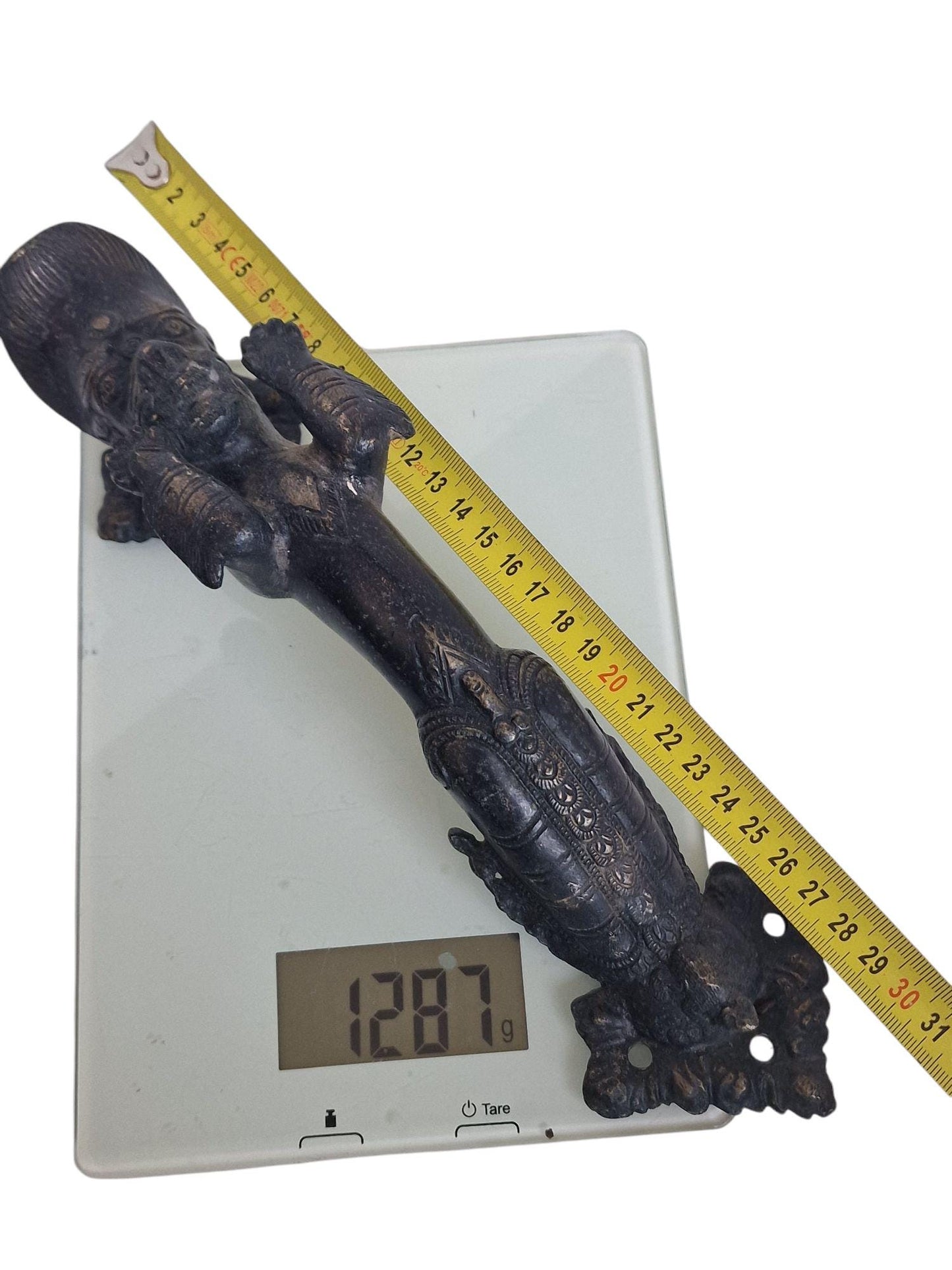 Antique Bronze Hindu Temple Door Handle, Guardian Deity, 19th C
