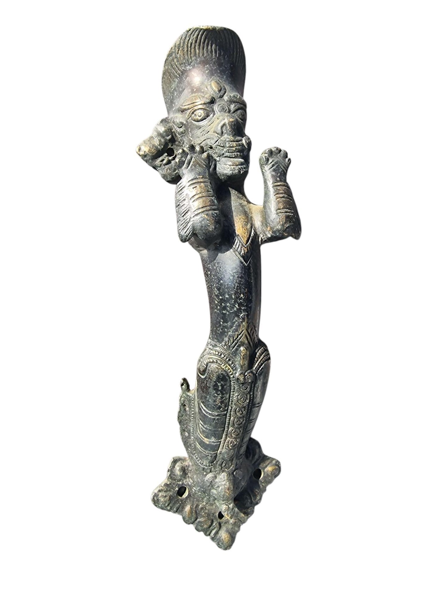 Antique Bronze Hindu Temple Door Handle, Guardian Deity, 19th C
