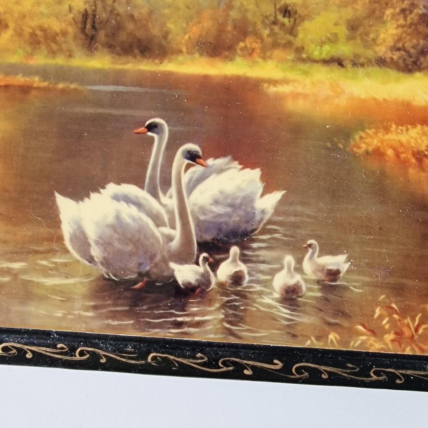 Russian Hand-Painted Lacquer Box, Swan Lake Scene