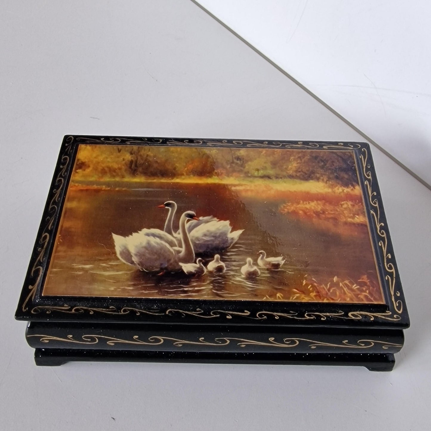 Russian Hand-Painted Lacquer Box, Swan Lake Scene