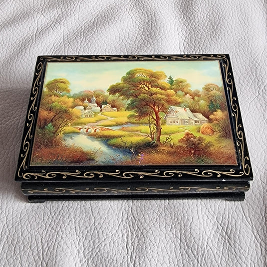 Vintage Russian Lacquer Box, Hand-Painted Fairytale Scene