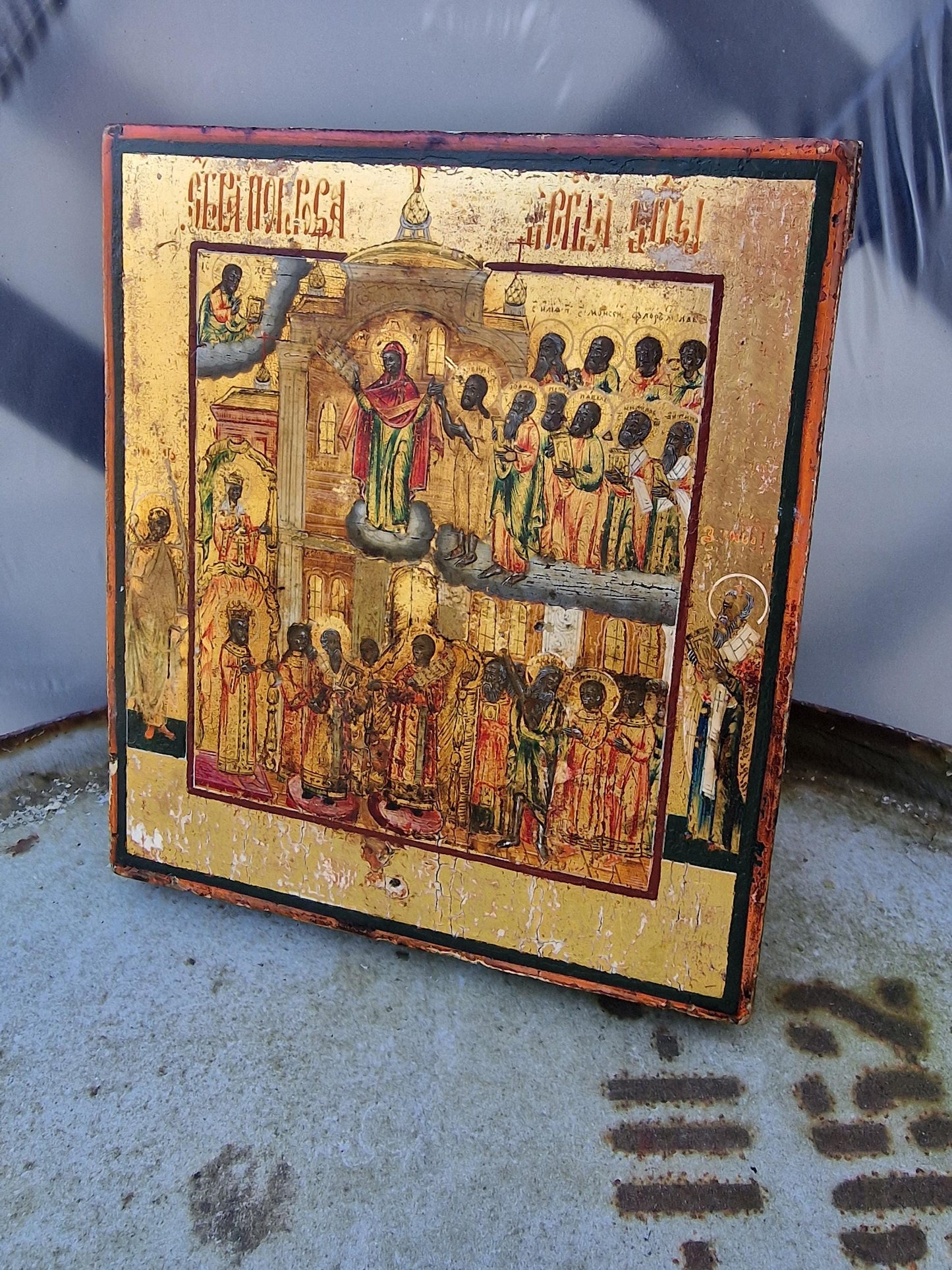 Antique Russian Icon – Protection of the Mother of God, 19th Century Egg Tempera