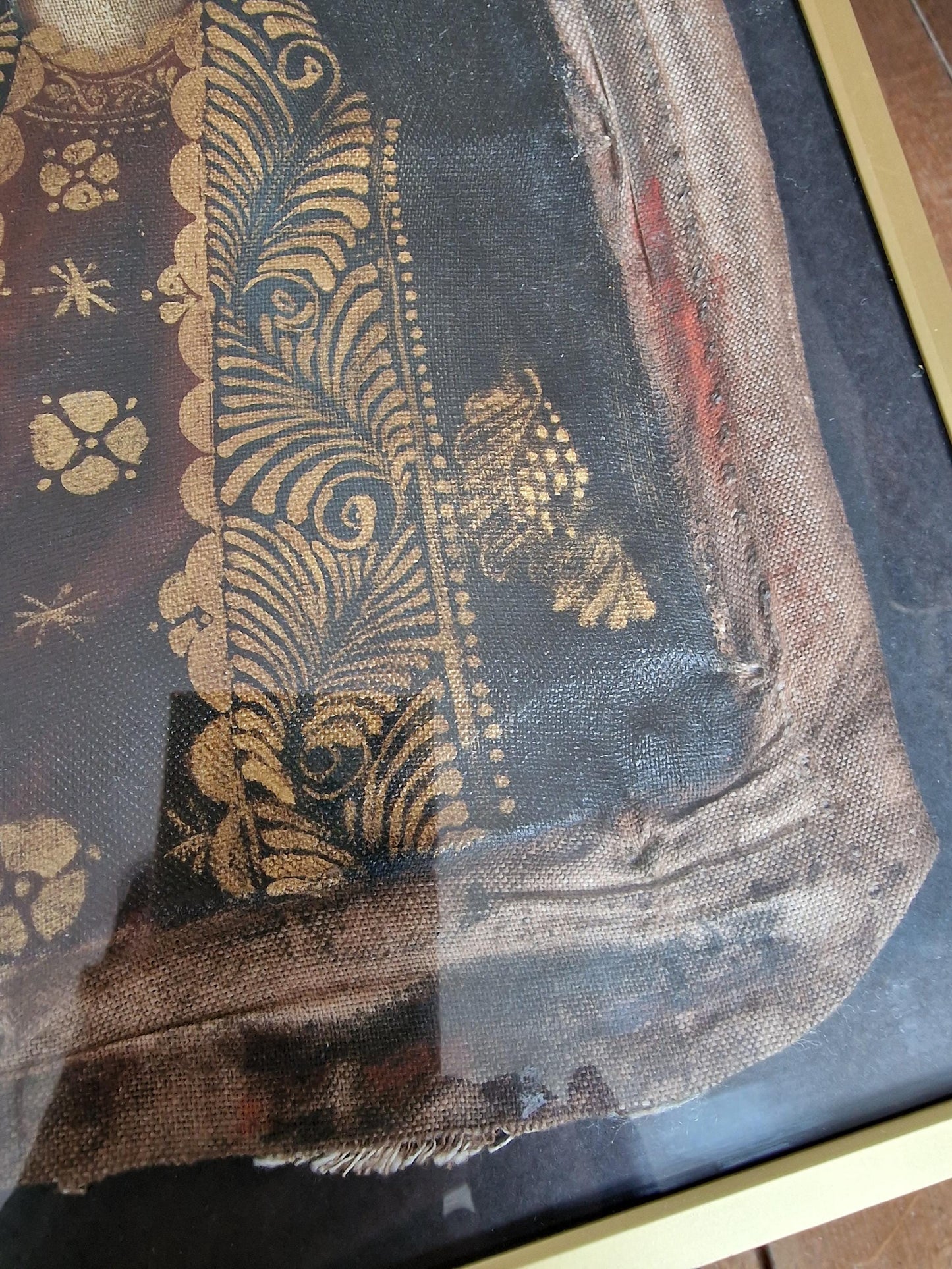 Madonna and Child Textile Painting, 18th Century Devotional Art