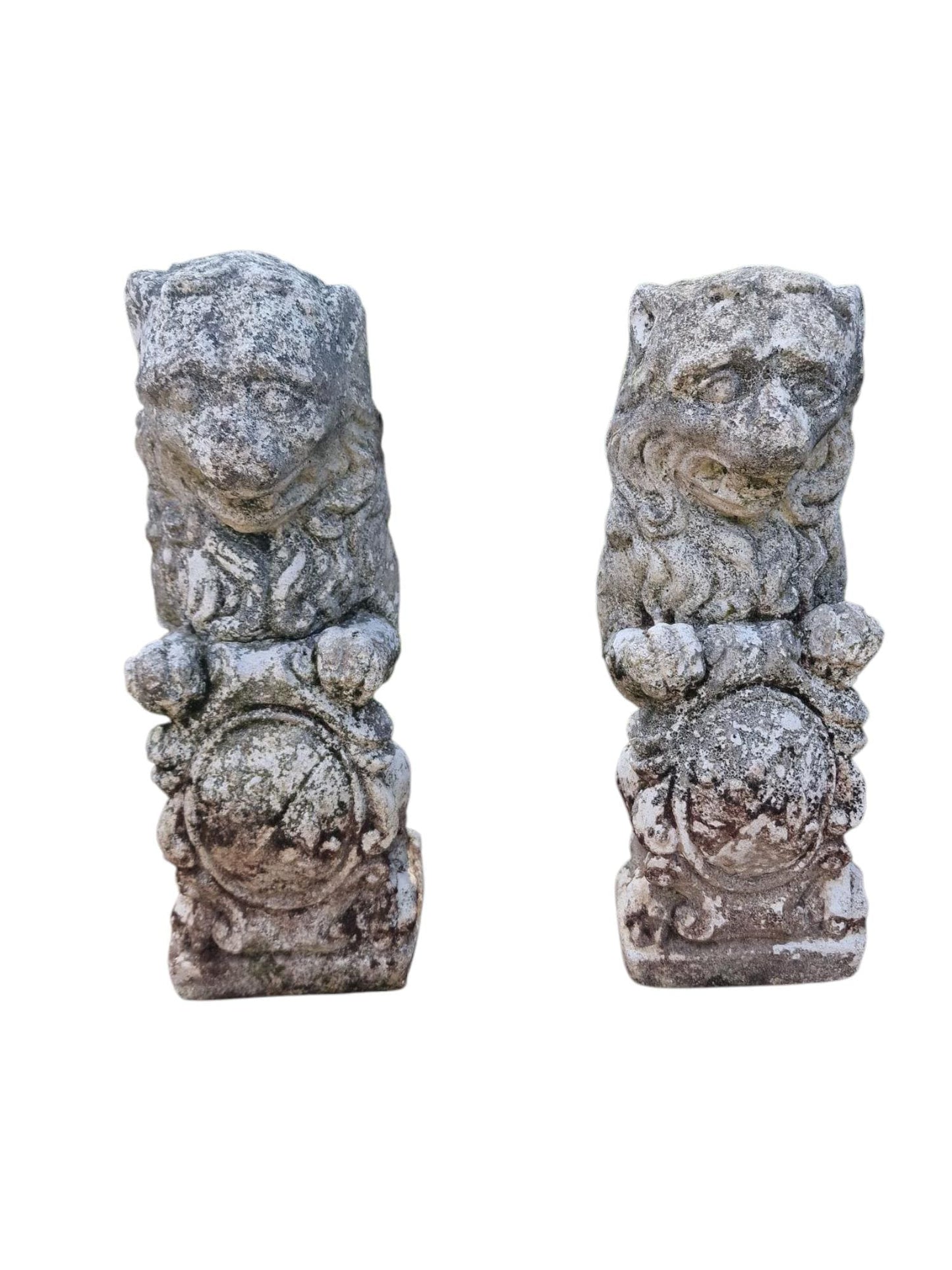 Antique French Stone Lion Statues, Coat of Arms, Garden Decor