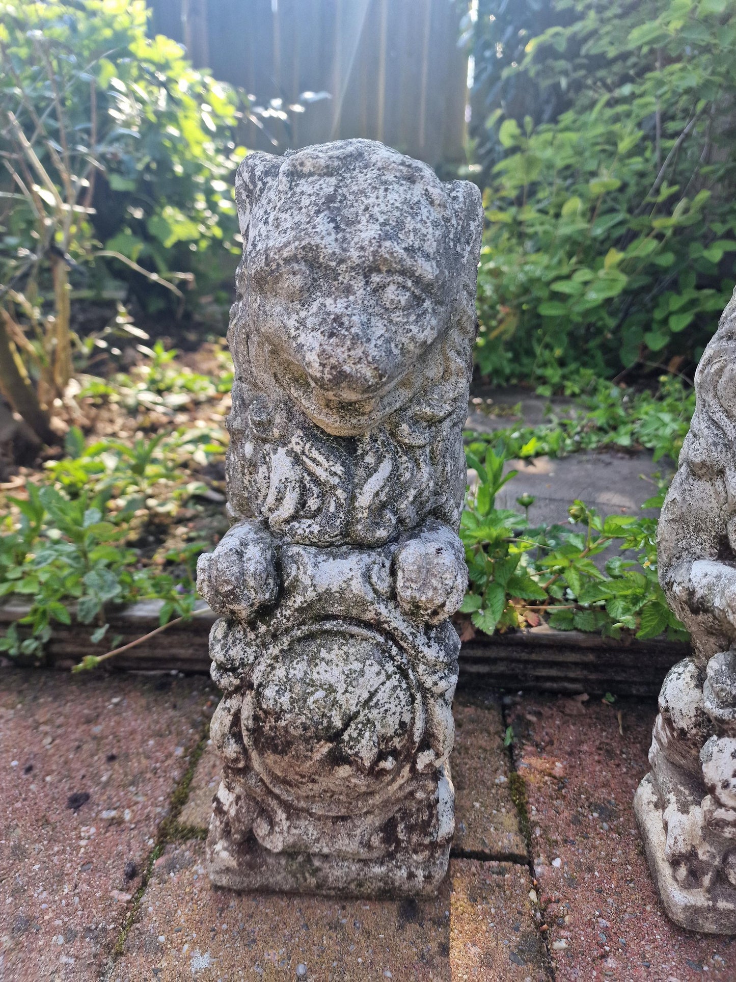 Antique French Stone Lion Statues, Coat of Arms, Garden Decor