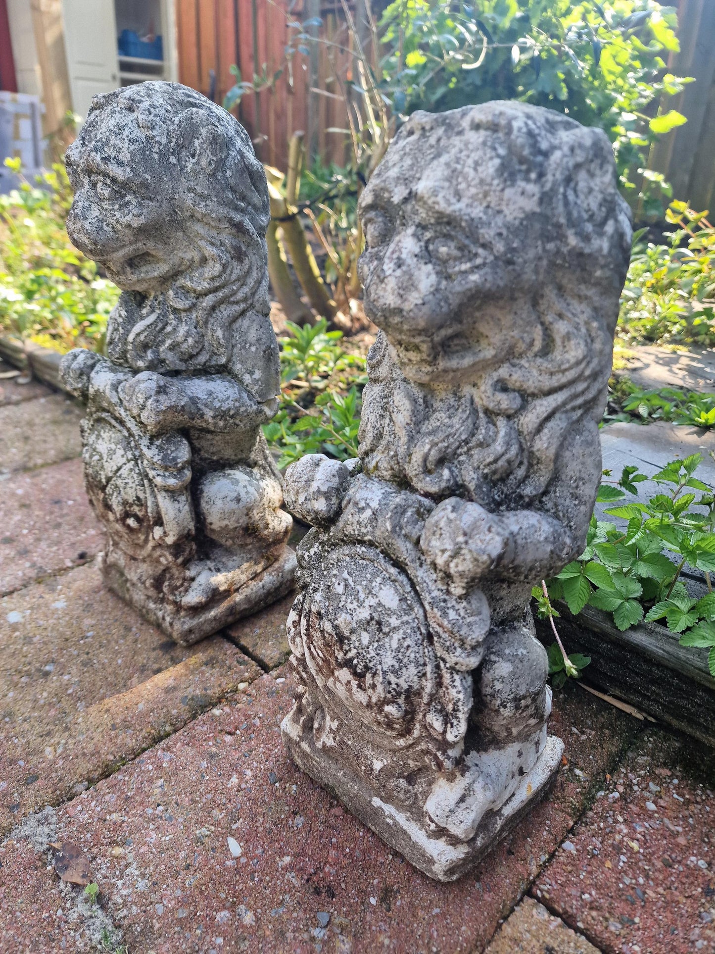 Antique French Stone Lion Statues, Coat of Arms, Garden Decor