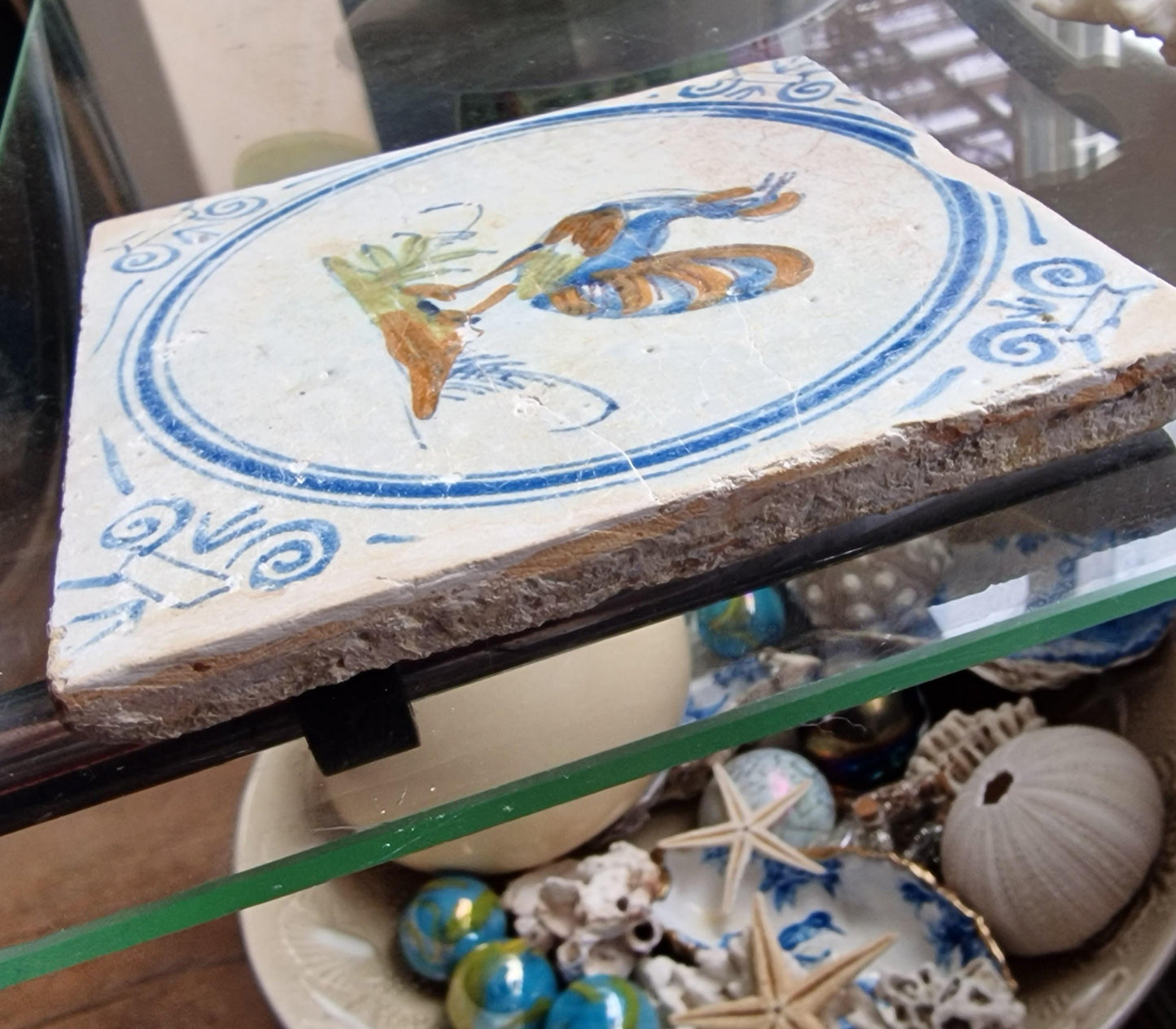 Antique Dutch Tile - polychrome with rooster  - Dated around 1625, delft holland golden century