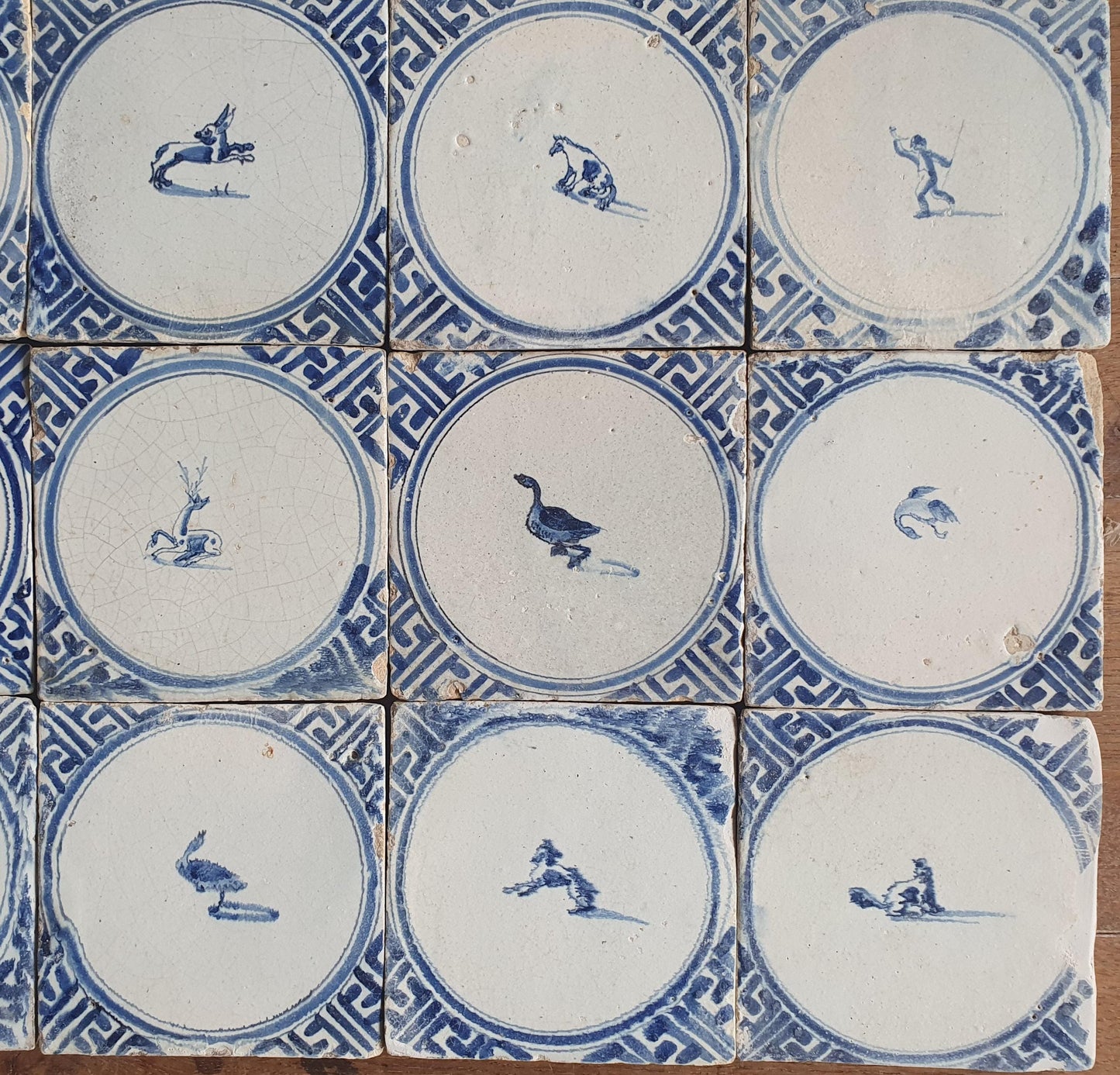 Antique Delft Tiles, 1660 'Wan-Li' Animal Motif, Harlingen Holland