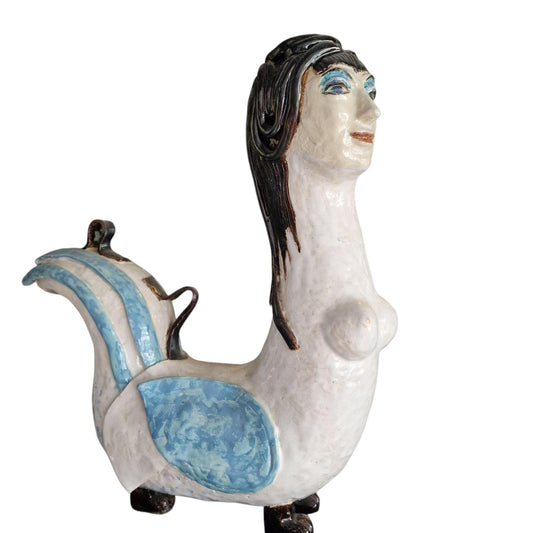 Nel Klaassen Ceramic Bird-Woman Sculpture – Dutch Art, Mythic Figurine
