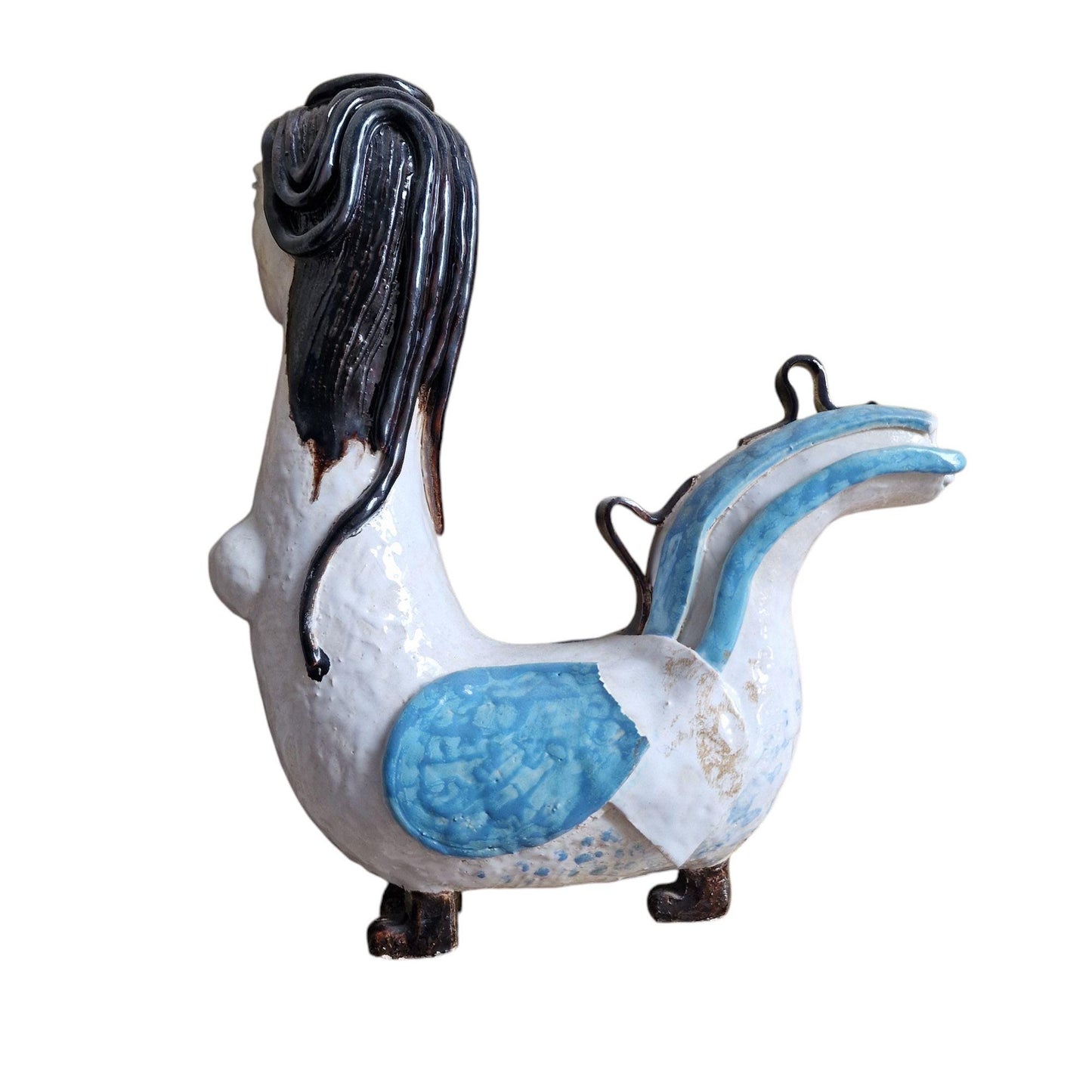 Nel Klaassen Ceramic Bird-Woman Sculpture – Dutch Art, Mythic Figurine