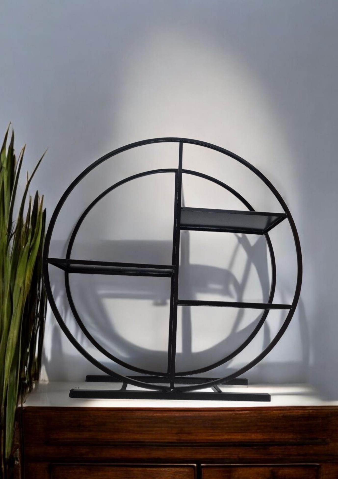Zen Black Metal Round Wall Shelf, Asian Decor (45 cm)