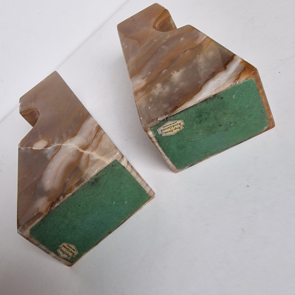 Vintage Onyx Bookends, 1980s Obelisk Shape, Mexican Stone