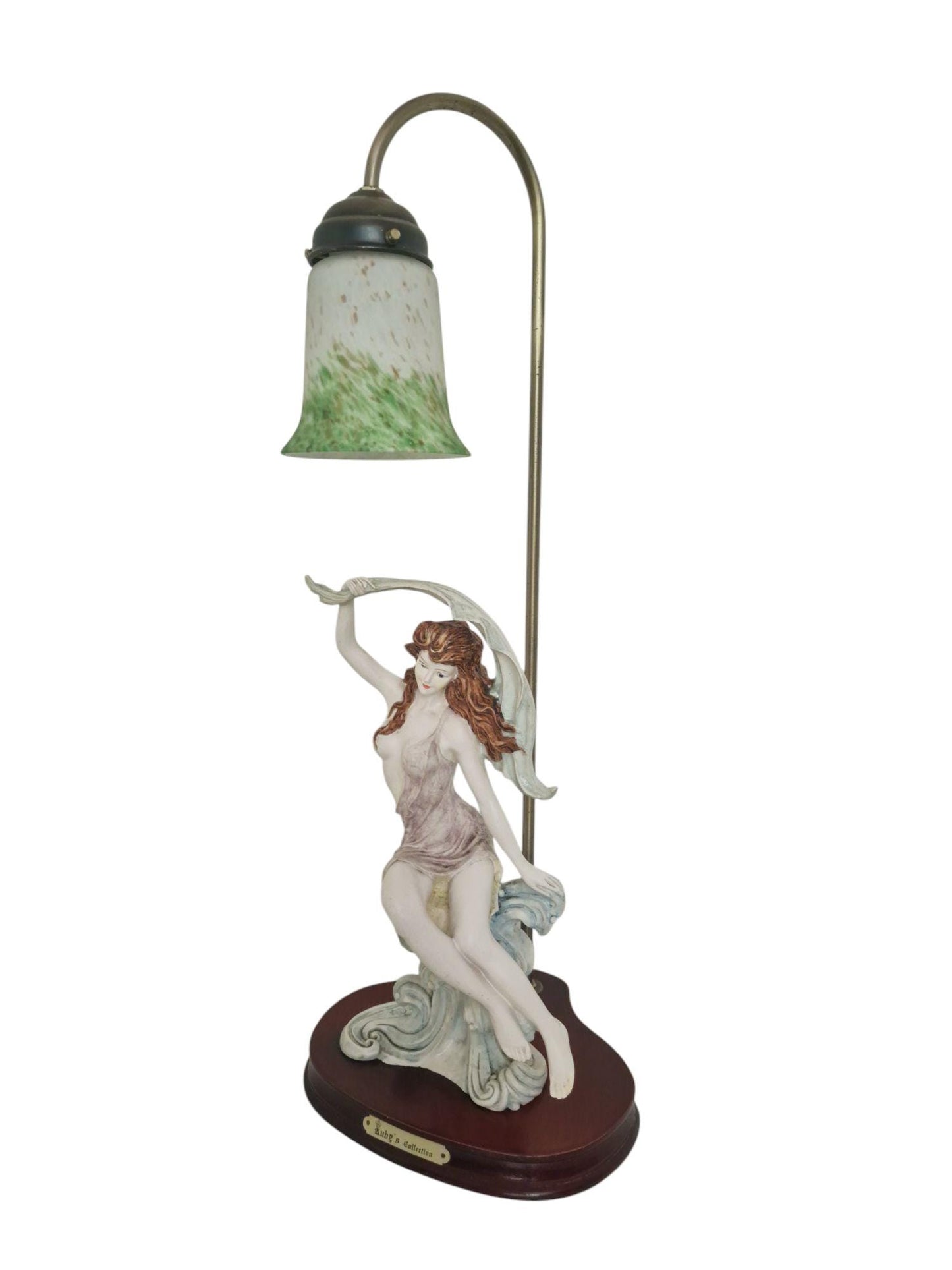 Elegante Gino Crosa, italiaanse ontwerper, collectielamp – art-nouveaustijl dame met vloeiende sjaal, gemarkeerd, vintage tafellamp