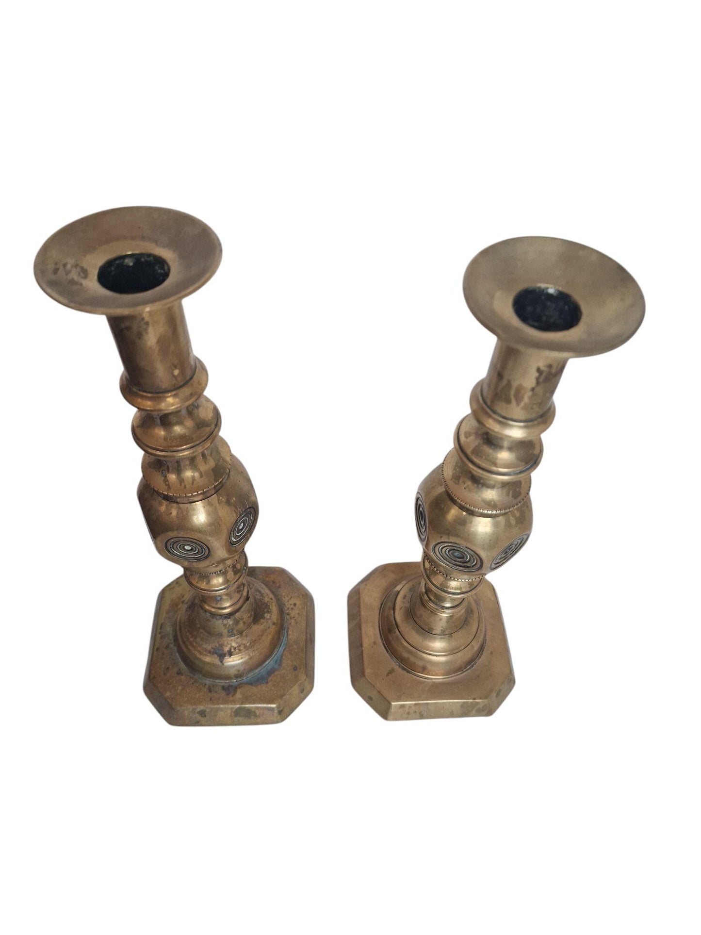 Antique Brass Candlestick Pair, 1897 Queen Victoria Jubilee, Arts & Crafts candle holders
