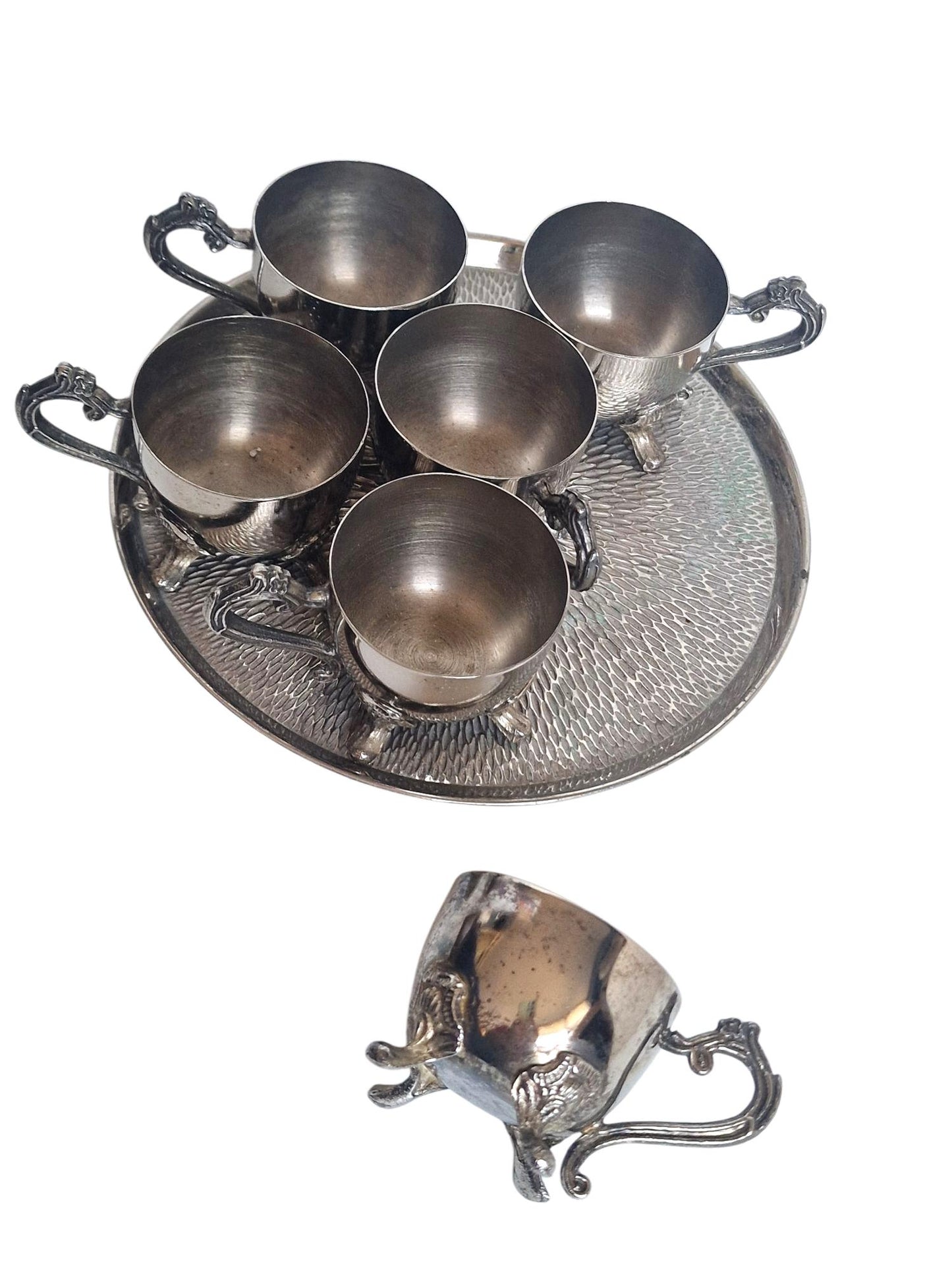 Antique English Egg Cruet Set | 6 Egg Cups with Tray,  Early 20th Century Breakfast Set