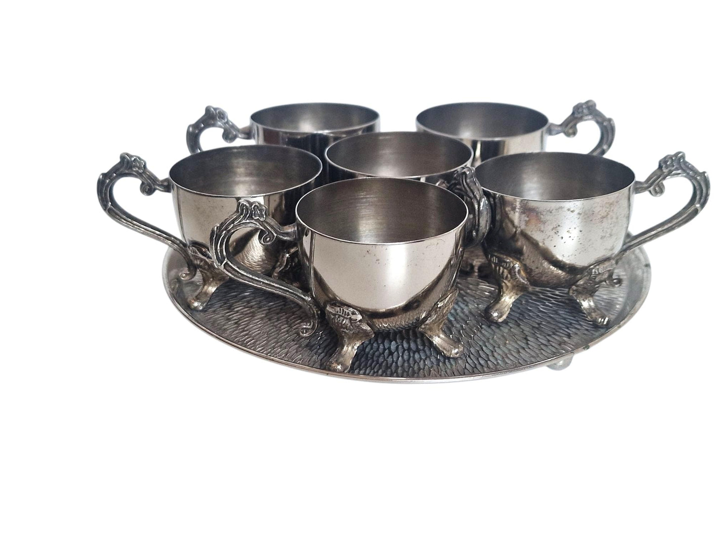 Antique English Egg Cruet Set | 6 Egg Cups with Tray,  Early 20th Century Breakfast Set