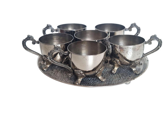 Antique English Egg Cruet Set | 6 Egg Cups with Tray,  Early 20th Century Breakfast Set
