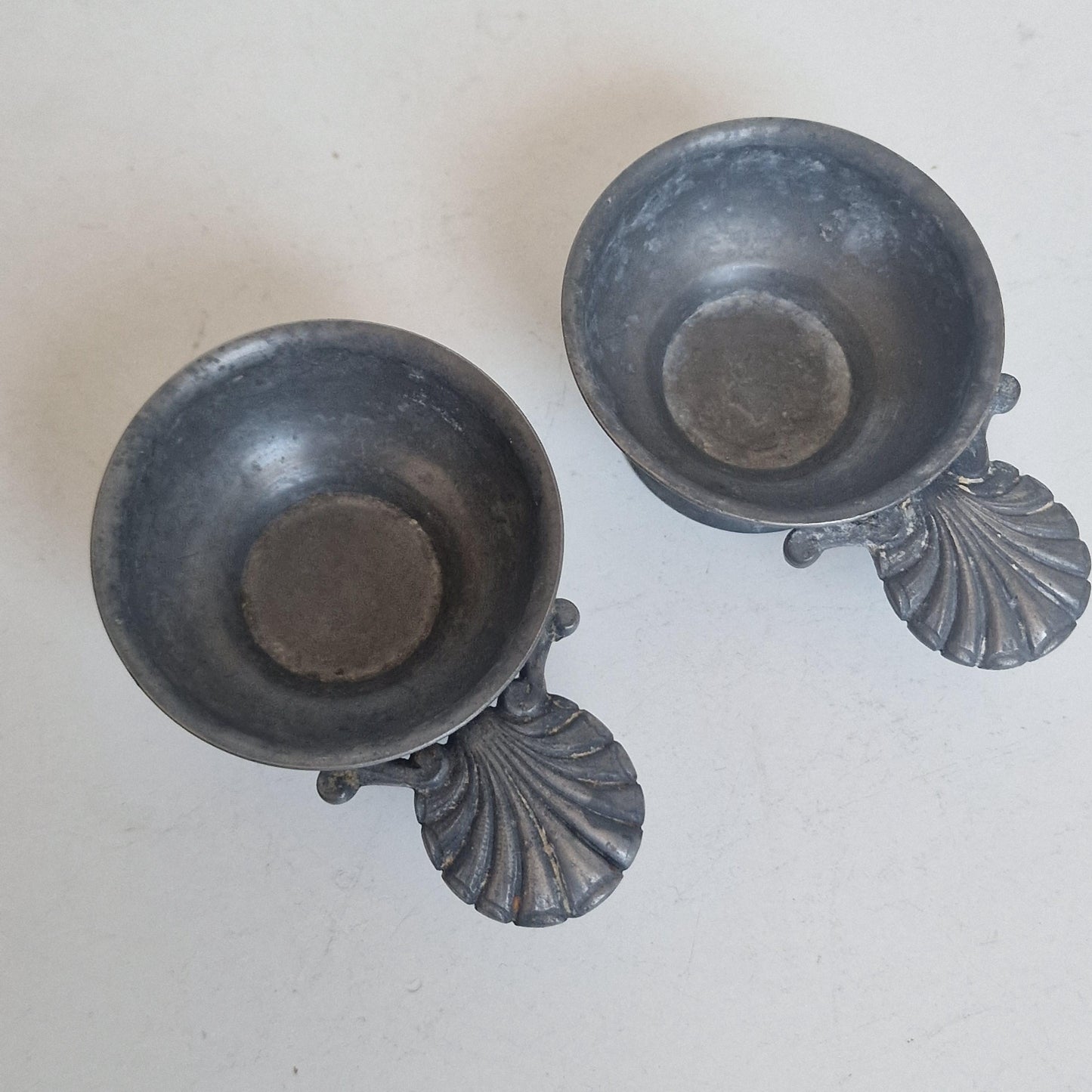 2 Vintage French Tastevins, Pewter Wine Tasting Cups, Sommelier Barware