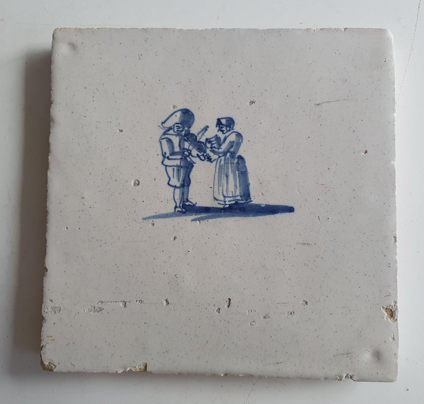 Antique Dutch Tile with fiddler  - Dated 1700, no corner motif