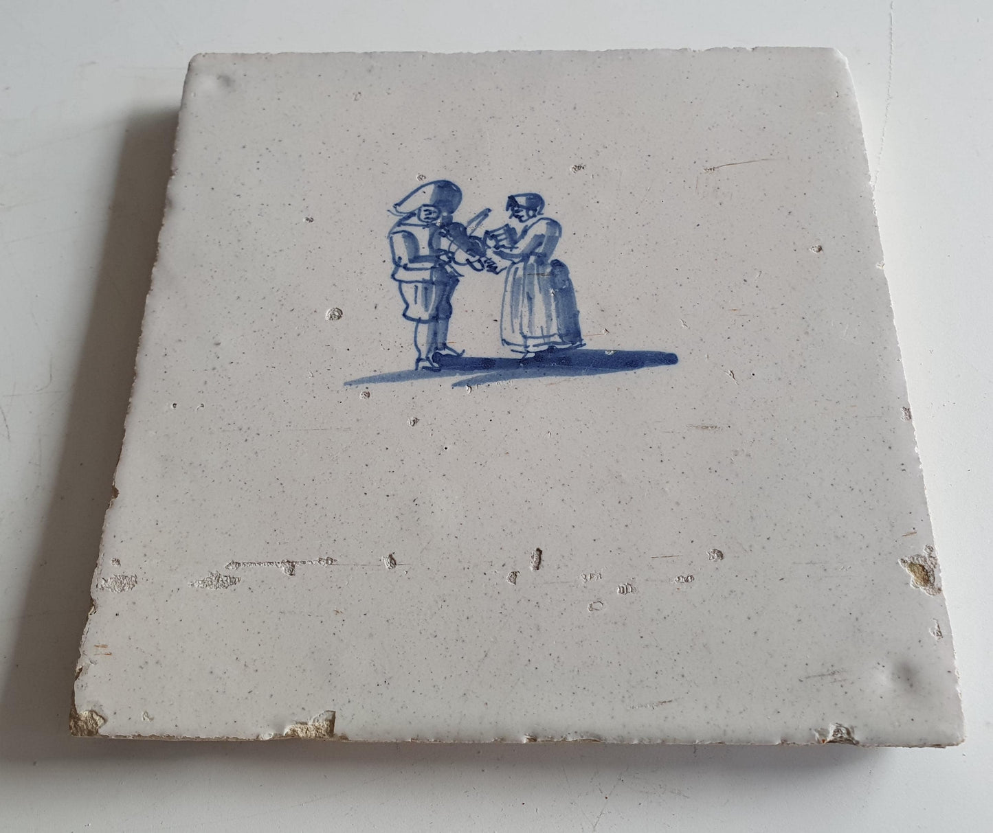 Antique Dutch Tile with fiddler  - Dated 1700, no corner motif