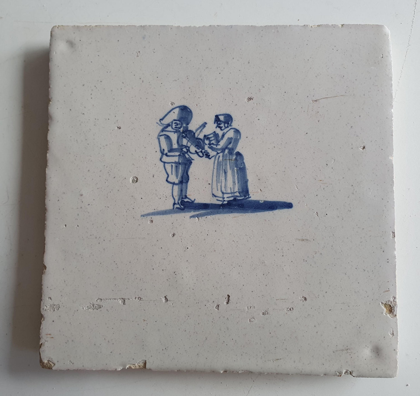 Antique Dutch Tile with fiddler  - Dated 1700, no corner motif
